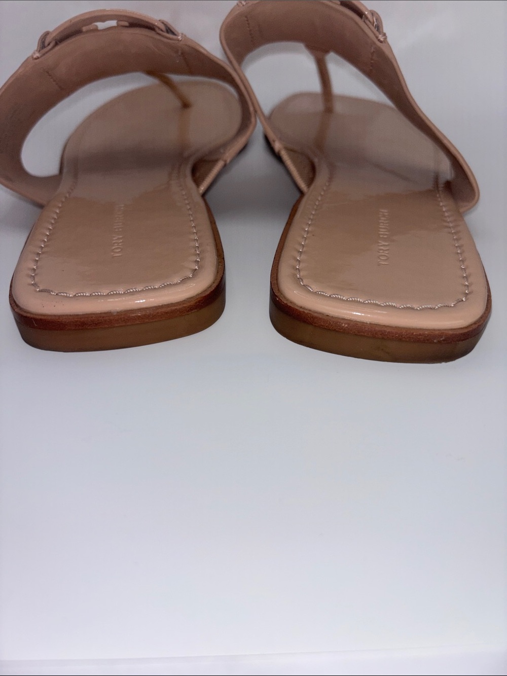 Tory Burch Patent Leather T-Strap Sandals in Nude Blush - Picture 4 of 8